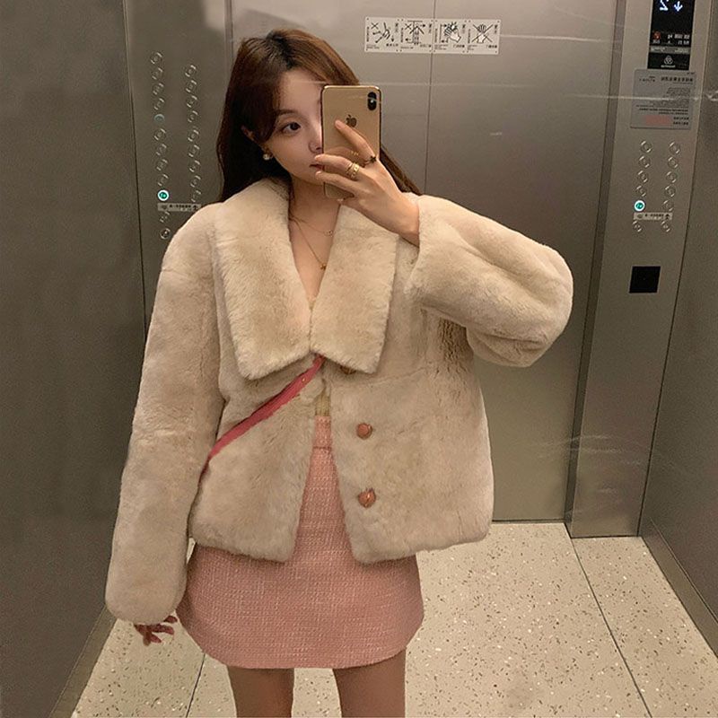 Lamb fur imitation otter rabbit fur and grass coat for women, thickened and warm, loose fitting mink