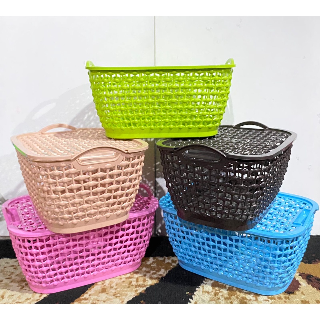 (GS) Gween Basket dengan Tutup Keranjang Plastik Serbaguna S, M, L