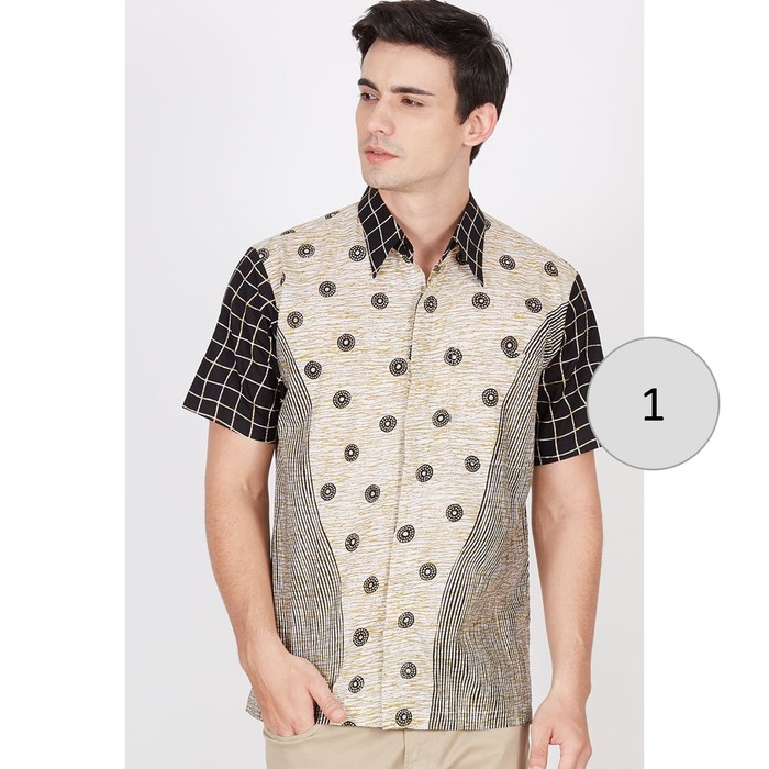 Kemeja Hem Batik Pria Lengan Pendek Hitam Putih 01 - Batik Nulaba