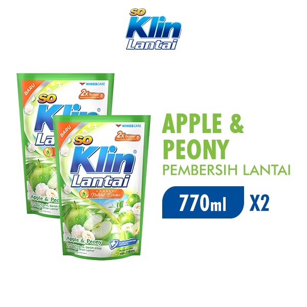 Soklin Pembersih Lantai Hijau Muda Apple & Peony 770 ml x2