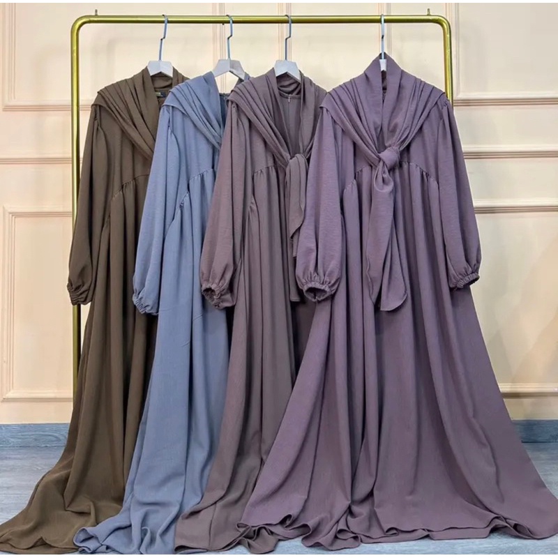 Luna Set Syari Pasmina Oval gamis syari Wanita Bahan Crincle Airflow