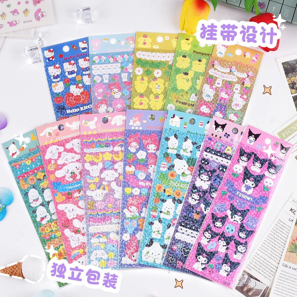 

(SANRIO UNIQUE 23) STICKER SANRIO 2D GLITTER / STIKER 2D LUCU NEW EDISI KARTUN JEPANG / REAL STICKER CINNAMOROL MELODY KUROMI