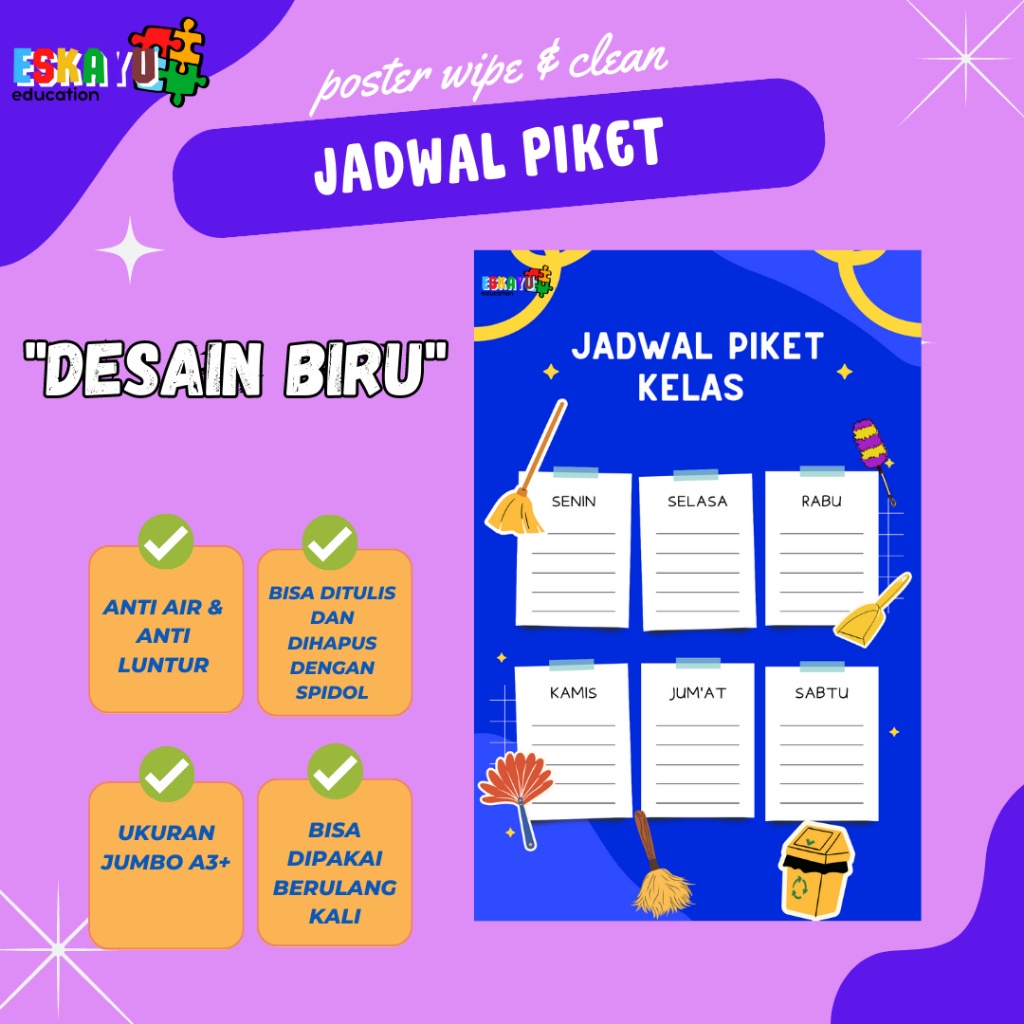 

11A. POSTER JADWAL PIKET KELAS wipe and clean bisa dihapus kembali / poster jumbo