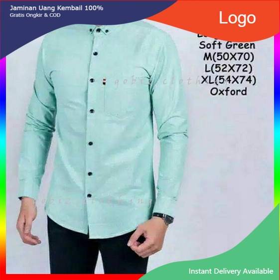 Baju Kemeja Pria Lengan Panjang Polos Warna Hijau Mint Katun Toska Sage Kasual Formal Kerja JUMBO BI