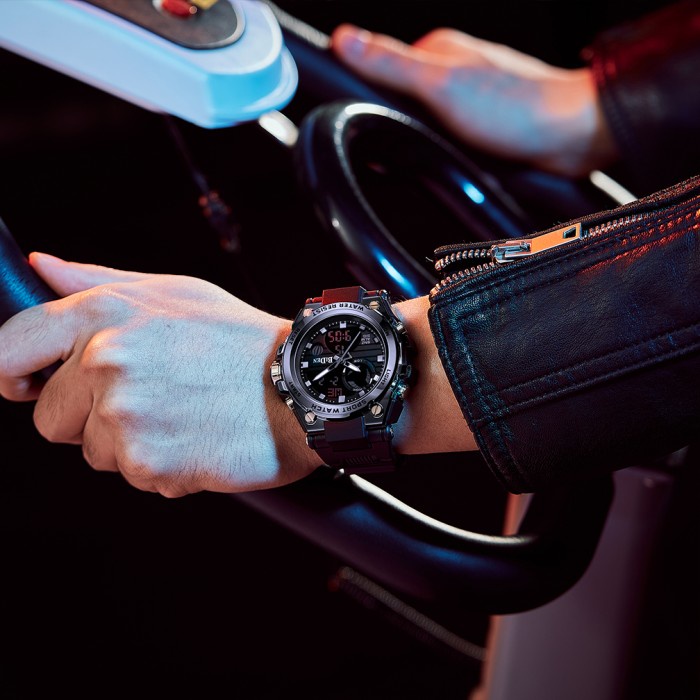 best -BIDEN Jam Tangan Pria Digital&Analog Olahraga Militer Pria TaliSilikon - Hitam