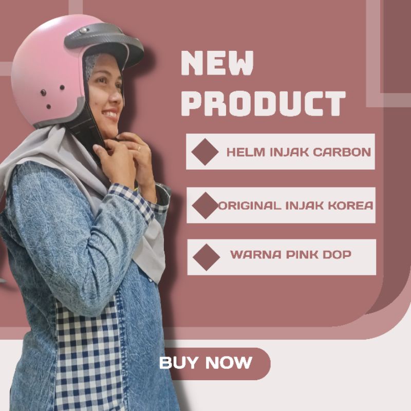 Helm Injak Carbon Original Helm Retro Injak Carbon pria Wanita Dewasa Pink Dop