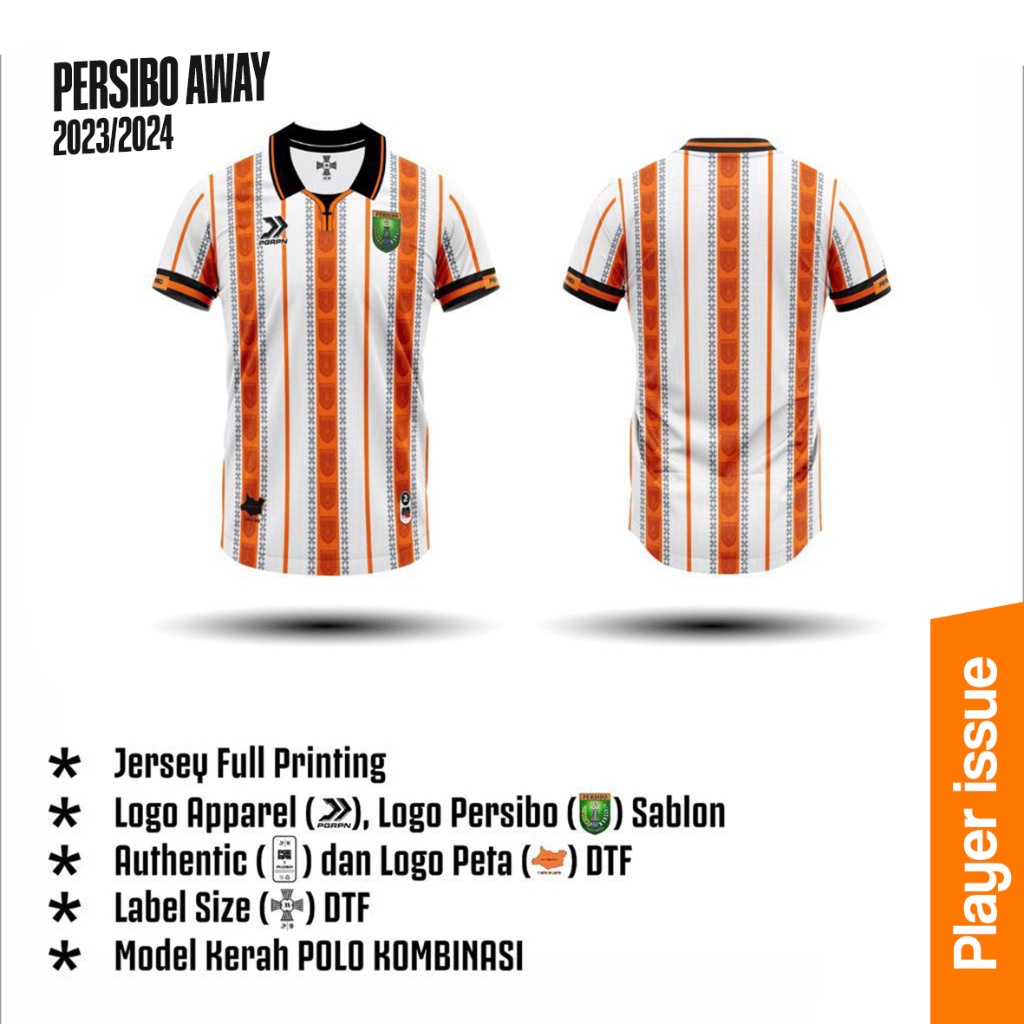 Jersey Persibo Away Jersey Player Issue Putih Orange