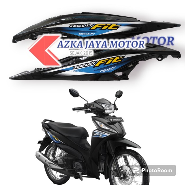 Body Honda Revo Fit FI hitam strip biru / bodi kiri kanan Revo injeksi
