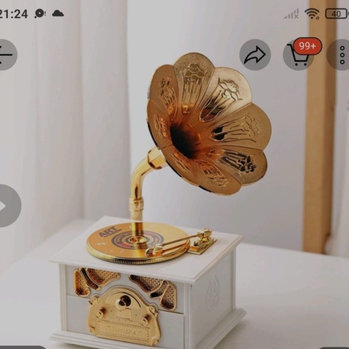 Phonograph Gramophone Music Box Vintage Musical Jewelry Box - Cokelat