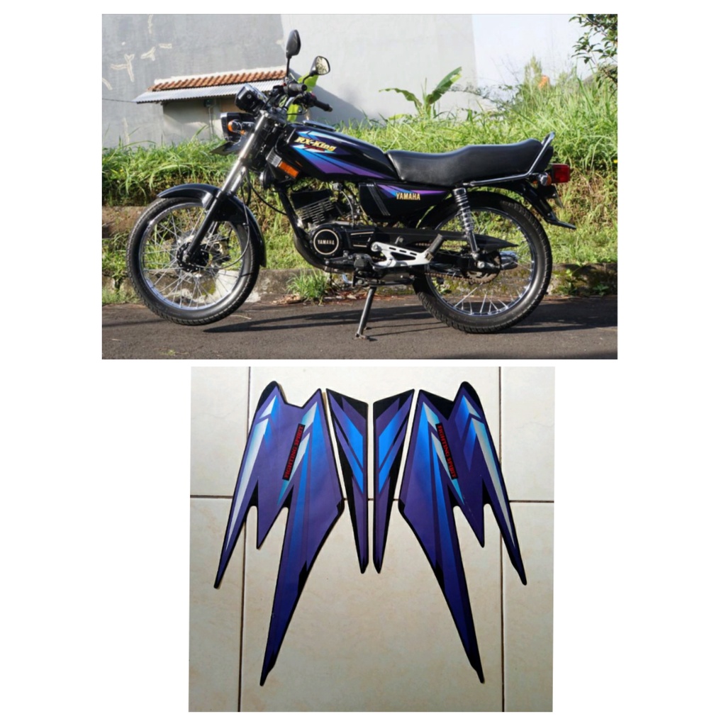 STICKER FULL SET STRIPING LIST YAMAHA RX KING TAHUN 2002 HITAM BIRU