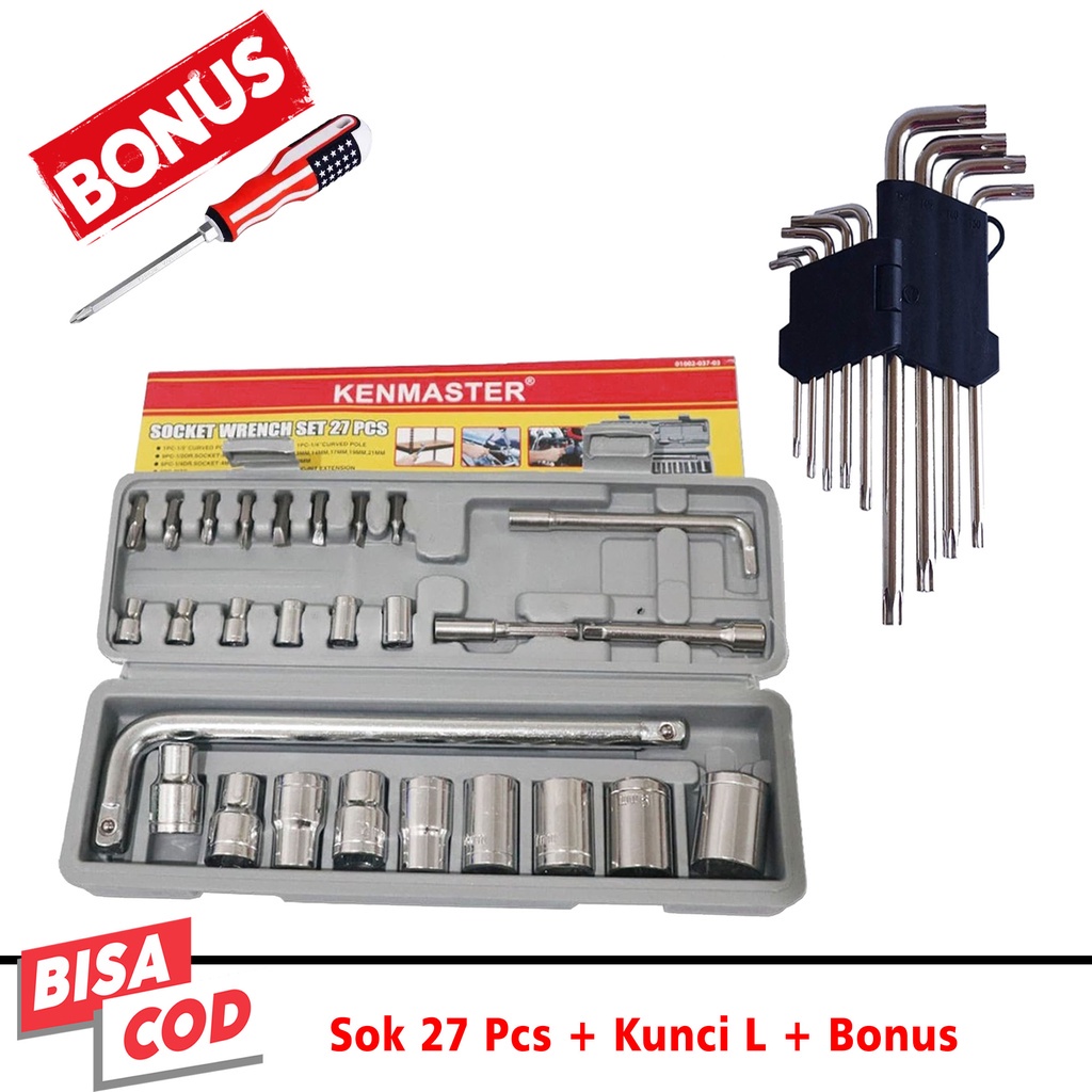 Kunci Sock / Socket / Shock / Sok Wrench 27 pcs Kenmaster Toolkit - Kenmaster 27 ( Kunci sok set tek