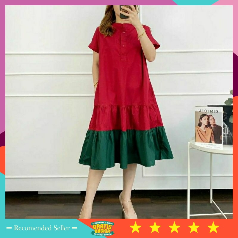 DRESS CASUAL NATAL PESTA KONDANGAN WANITA CANTIK MURAH / YOYOE DRESS XMAS NATAL CHRISTMAS