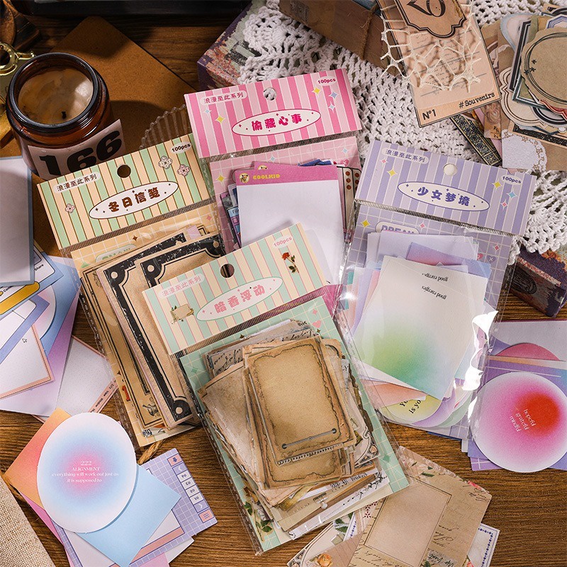 

[gongjin]100pcs Deco Paper STRIPE Vintage Social Media Kertas Decorasi Scrapbook Bujo Jurnal Journaling