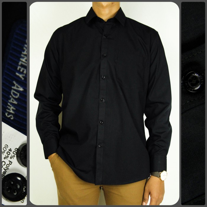 Mark Kemeja Pria Lengan Panjang Arrow 01A Reguler Hitam Polos - Stanley Adams, 15/M