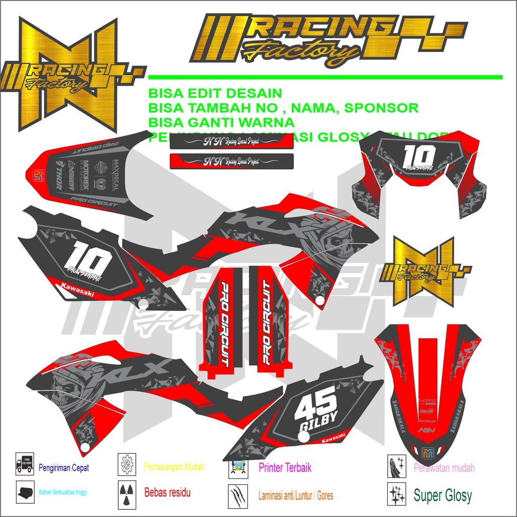 DECAL/STIKER KLX BF TERBARU VARIASI  HITAM-MERAH-ABU,KEREN,MAXDECAL,HUDGRAFIX KERN SIMPEL,SANGAR  ,g