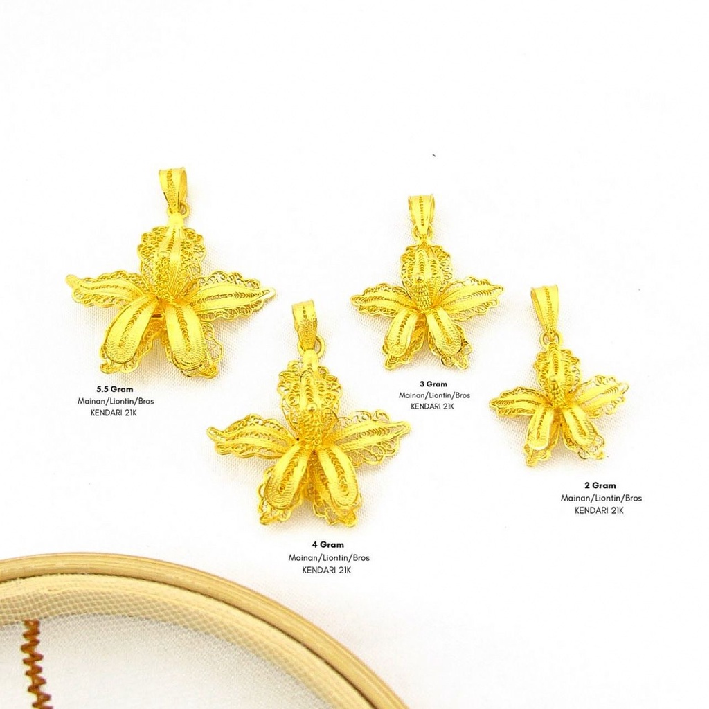Liontin kendari anak dan dewasa emas asli kadar 875 21k bunga anggrek mainan kalung 2 3 4 5 gram gr 