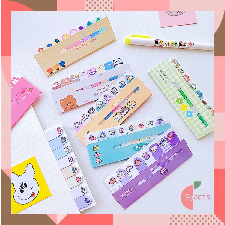 

PEACHs - S6155 Cute Kertas Tempel / Notes Kertas Tempel Cute / Penanda Buku Stationery Memo Pad / Sticky Notes Mini 8 in 1