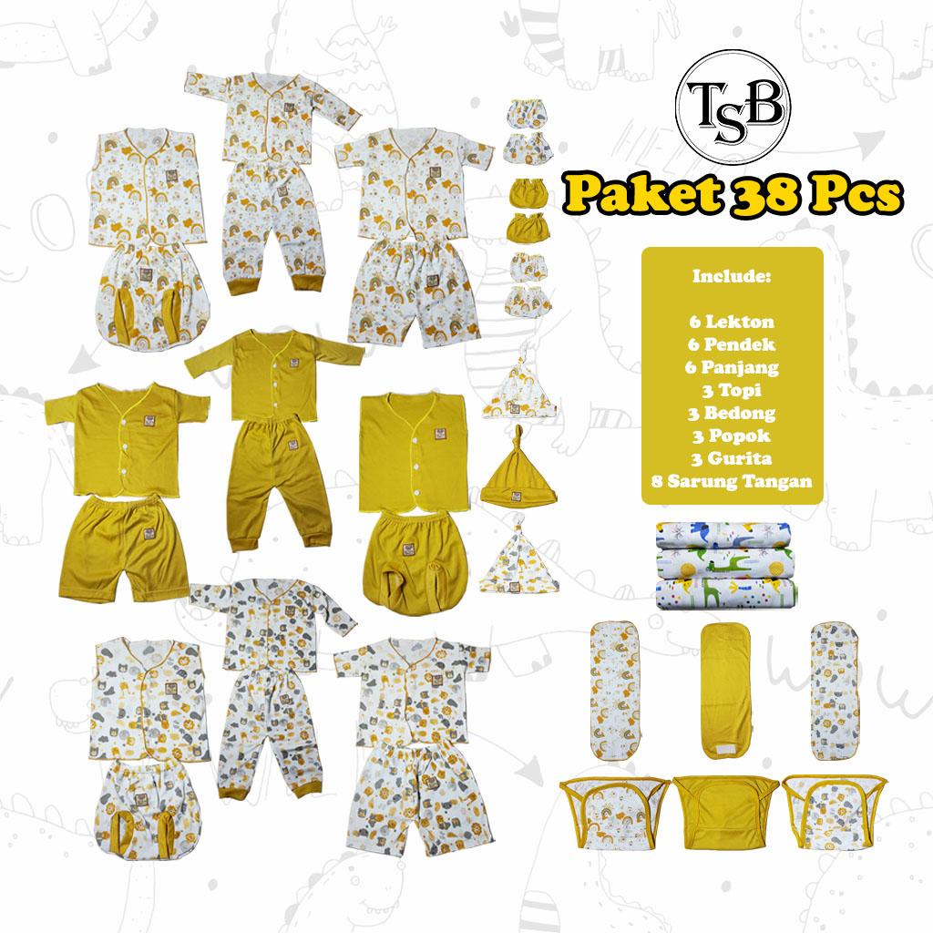38 Pcs Paket Setelan Baju dan Celana Bayi Newborn usia 0-3 Bulan Seri Kuning Lekton Pendek Panjang B