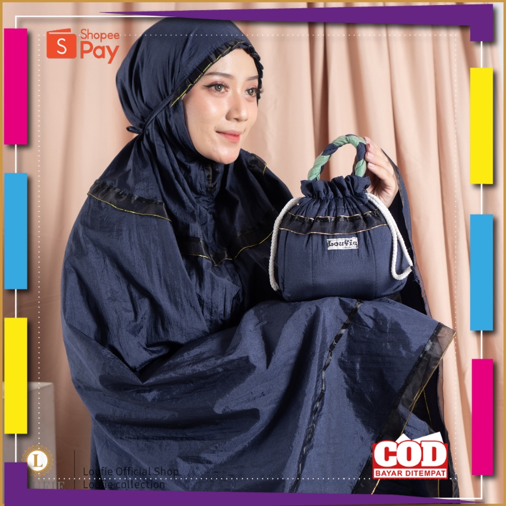 RAMADHAN SALE // Loufie - Mukena Dewasa Parasut Pita Tali Kepang Polos Jumbo Traveling