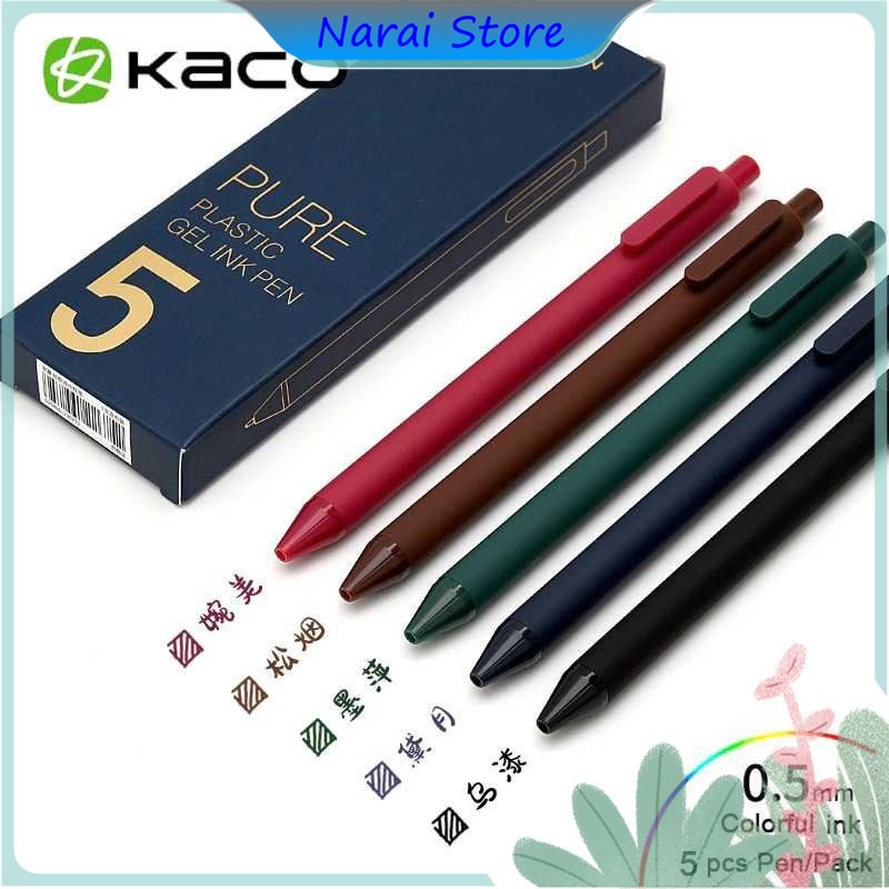

KACO PURE Vintage Gel Pen Pena Pulpen 0.5mm 5 PCS (Colorful Ink)