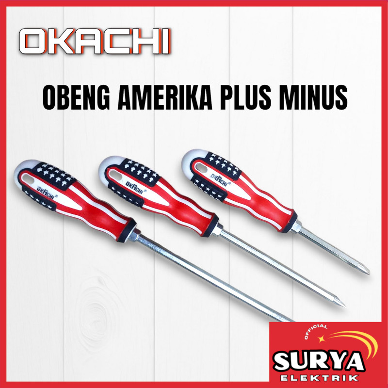 Obeng Amerika Bolak Balik OKACHI Plus Minus Pendek / Sedang / Panjang