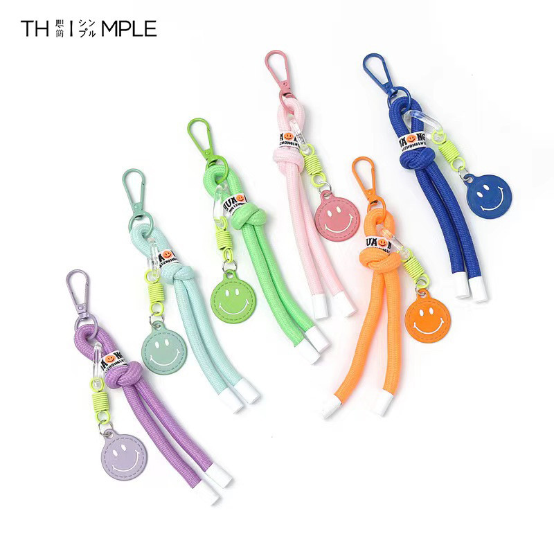 

Smiley tenunan tangan warna-warni gantungan kunci lanyard ransel liontin pakaian ponsel aksesoris gantung tas sekolah lanyard-THIMPLE