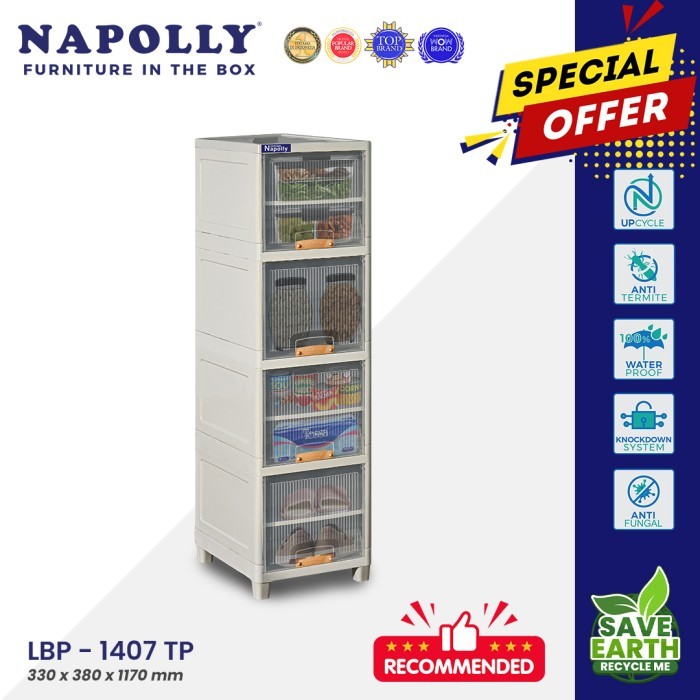 Napoli Lemari Laci 4 susun Transparan | Drawer Plastik 1 tower | Laci Serbaguna