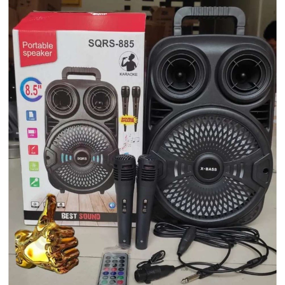 JA SPEAKER BLUETOOTH SQRS 9INCH BONUS 2 MIC KARAOKE WIRELESS SPEKER BLUTOT 2 MIX KAROKE
