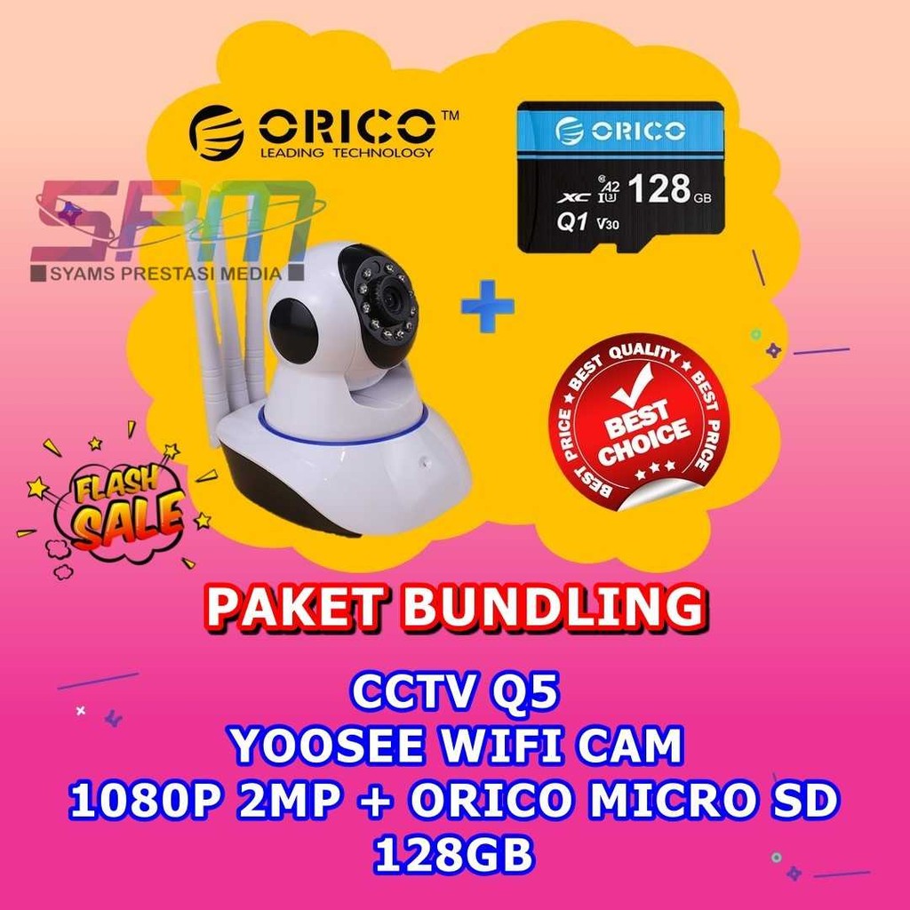 promo besar Februari CCTV Q5 YOOSEE 1080P 2MP + MEMORY CARD ORICO MICRO SD 128GB HEMAT Garden Harmon