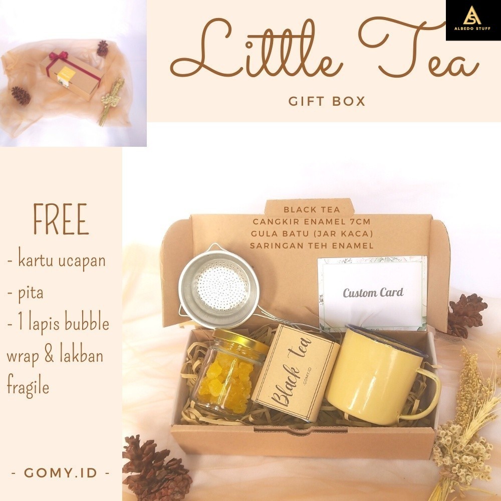 

LITTLE TEA gomy.id wedding gift box hampers kado souvenir hadiah lebaran idul fitri pernikahan nikahan perkawinan ulang tahun wedding teh hitam melati gula batu murah unik terjangkau lucu estetik aesthetic kado pernikahan hampers wedding