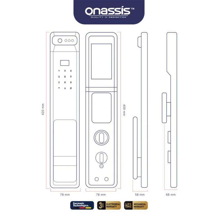 

ONASSIS SMART LOCK X7 PRO WITH 3D FACE ID,1Y VIDEO & 2Y AUDIO - MIDNHT ACK