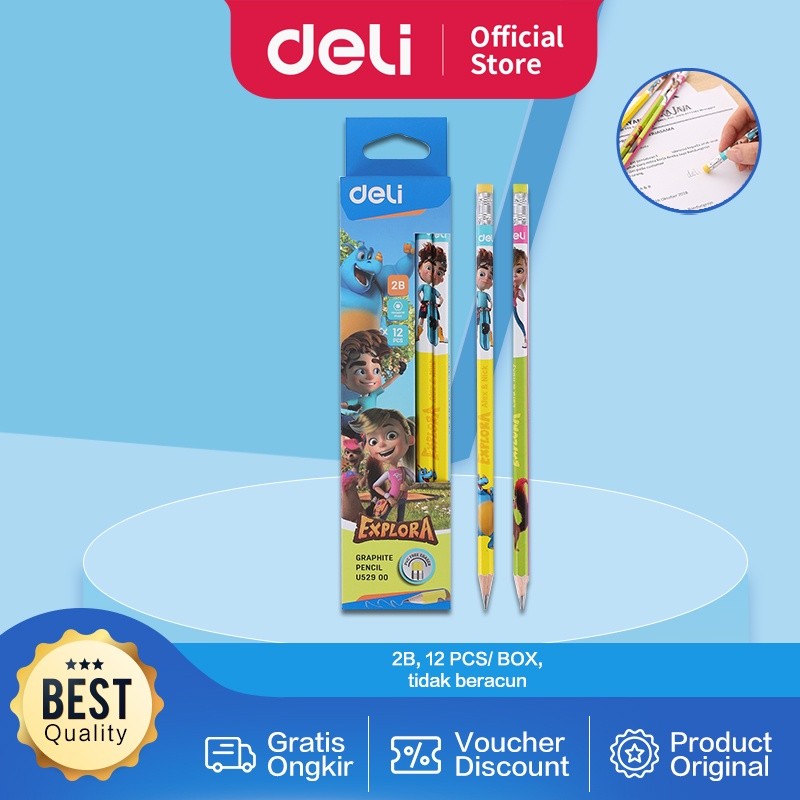 

Deli Pensil Grafit 2B dengan Penghapus Seri Explora kualitas tinggi mudah di raut 12 pcs/Box EU52900