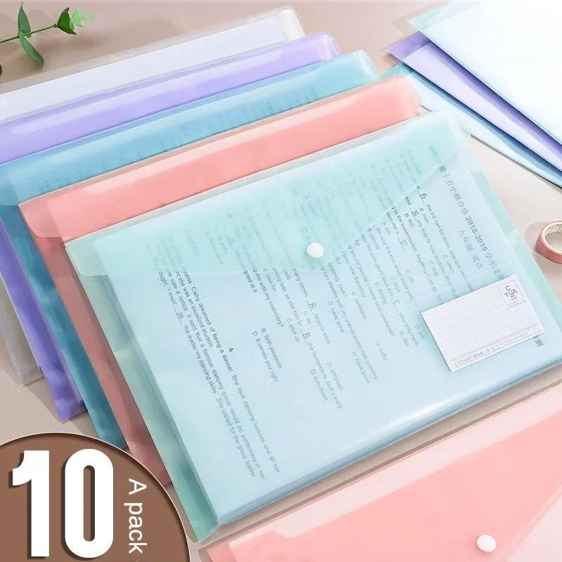 

10 Pieces File Bag Plastic 16C A4 Paper Storage Folder PP Transparent Portfolio Policy Briefcase with Label Waterproof File Bag