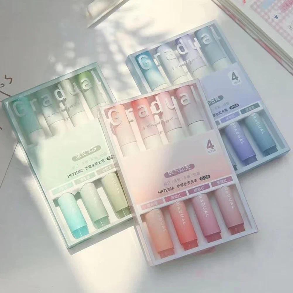 

4Pcs/set Macaron Highlighters Color Gradient Highlighter Pens Kawaii Stationery Students Marker Pen Cute School Office Supplies