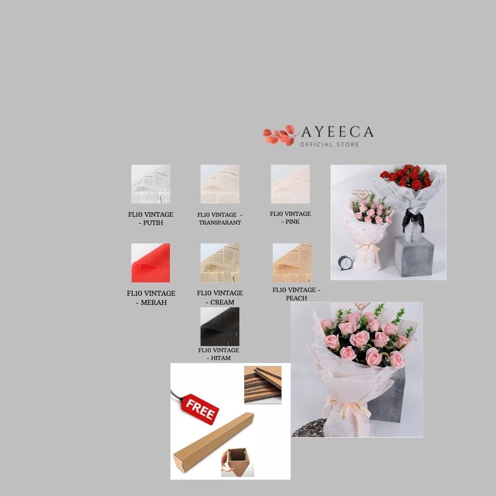 

AYEECA - (5 LEMBAR) - FL10 VINTAGE Craft Paper Kertas Bunga Buket Motif Koran Bunga Florist Cellophane
