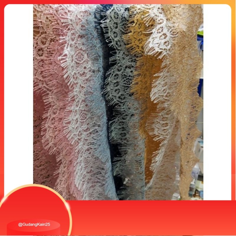 Kain Renda Meteran Brokat Brukat Pinggiran / Renda Bordir Tempel Meteran untuk Kombinasi Baju