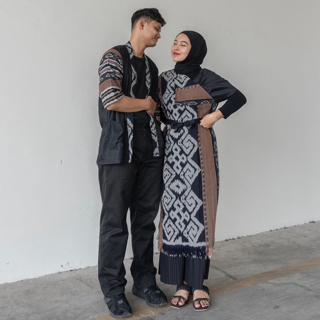 TERLARIS Set Baju Tenun Couple Etnik Prewedding Pria Wanita Kimono Outer