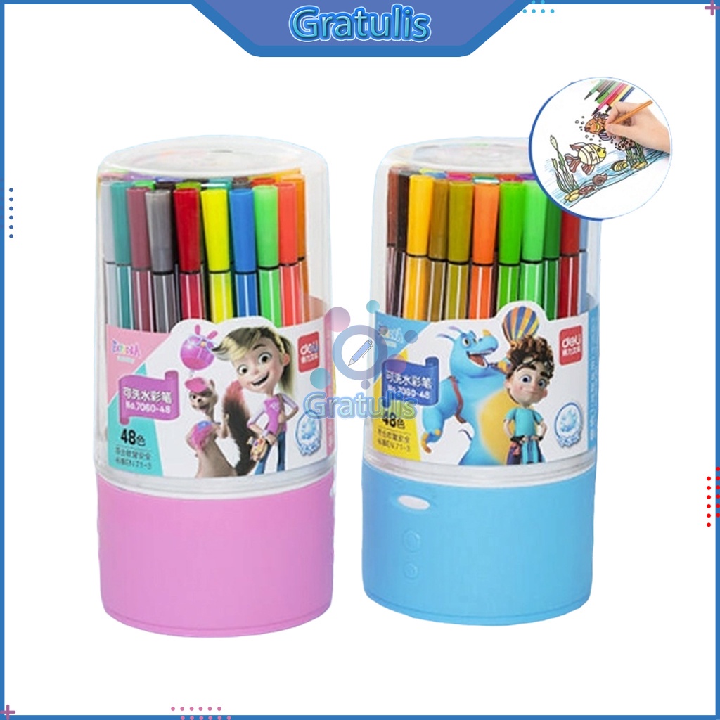 

Hexagonal Watercolor Marker Pen Spidol Warna Deli [7060/12 24 36 48 Warna]