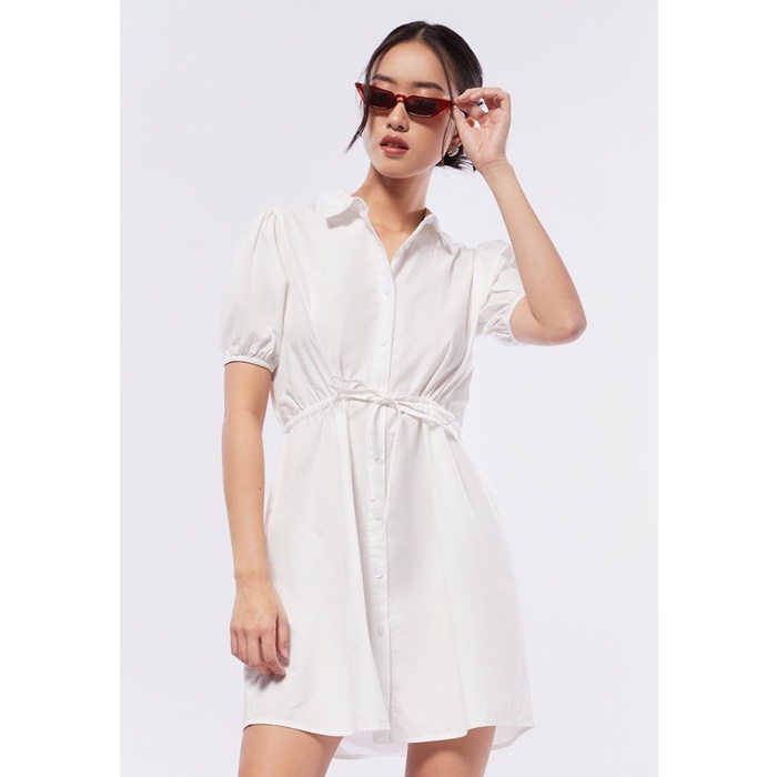 COLORBOX Balloon Sleeves Mini Shirt Dress I-DIWKEY123D018 Off White - OFF WHITE, M