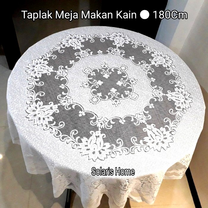 Taplak Meja Makan Bundar Bulat Besar ●180Cm Kain Renda Putih Halus