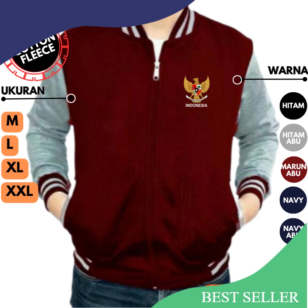 Jaket Baseball Garuda Pria Wanita Cowo Cewe Keren Premium Original 100% Cotton Fleece Tebal Halus Im