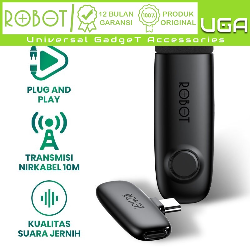 Mic ROBOT RS20 Mic Wireless Microphone Bluetooth 5.1 Clip On Jepit Type C ORIGINAL