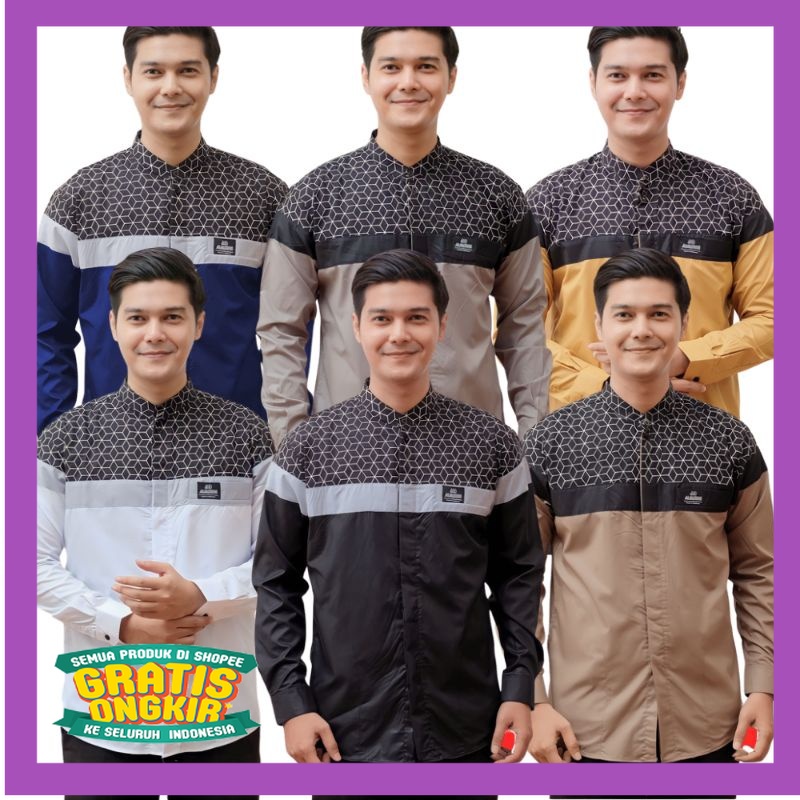 ID 100306-Baju Koko pria katun terbaru kombinasi batik Kemko Senopati Al-Qorni Baju Muslim Pria Leng