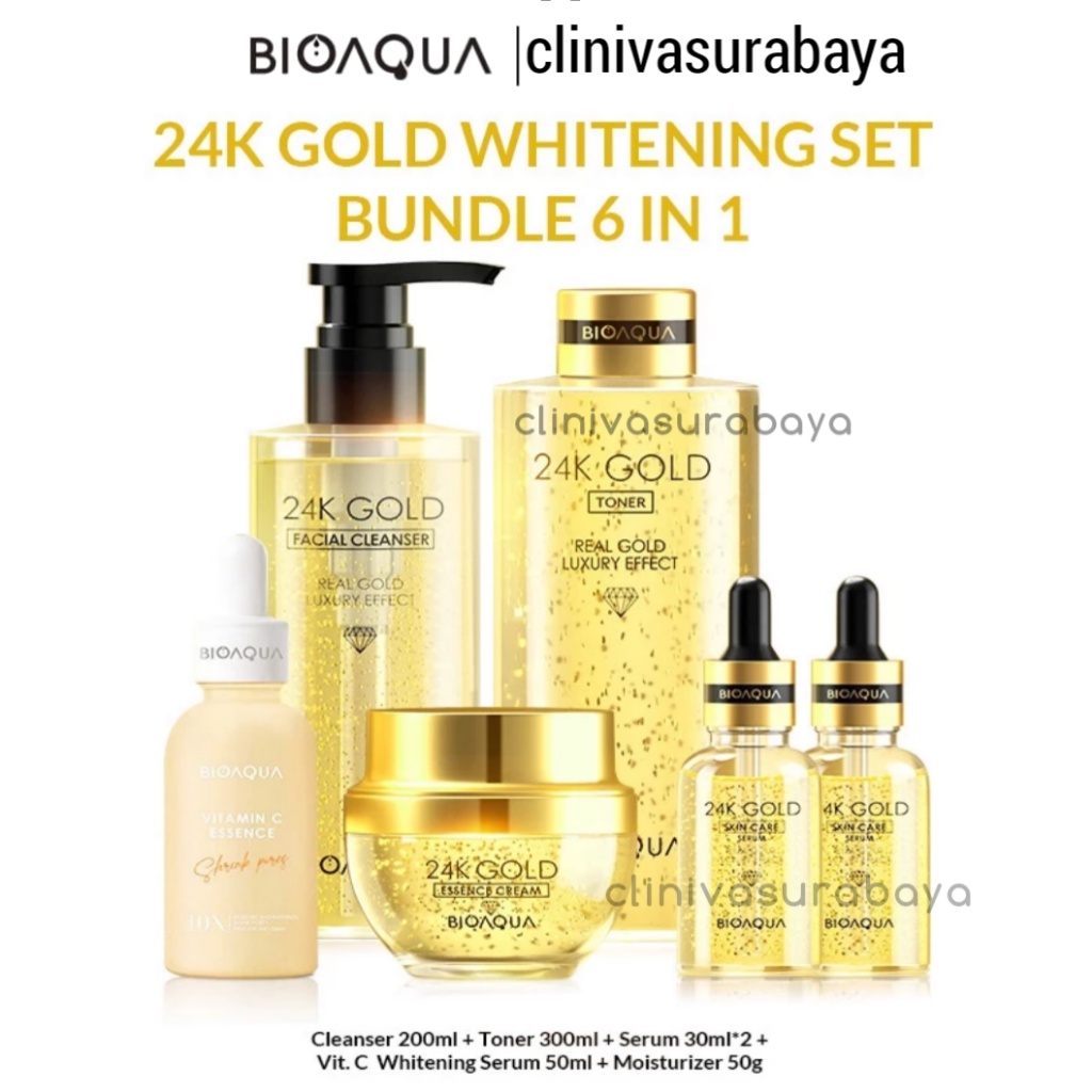 BIOAQUA 24K Gold Facial Kit paket skincare (Gold Toner 100ml+Gold Serum 100ml+Essence Cream 50g) BPO