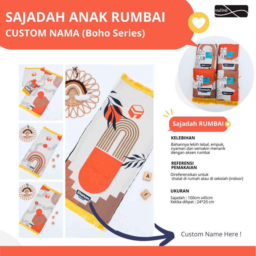 (Boho Series) Sajadah Rumbai Anak MeTime Custom Nama/Sajadah Anak Custom Nama/Sajadah Custom Nama An