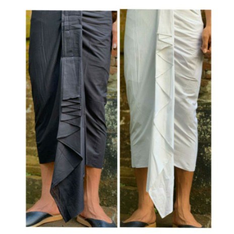 SARUNG BATIK KAMEN BALI PRIA SETENGAH JADI HITAM & PUTIH POLOS PREMIUM JUMBO
