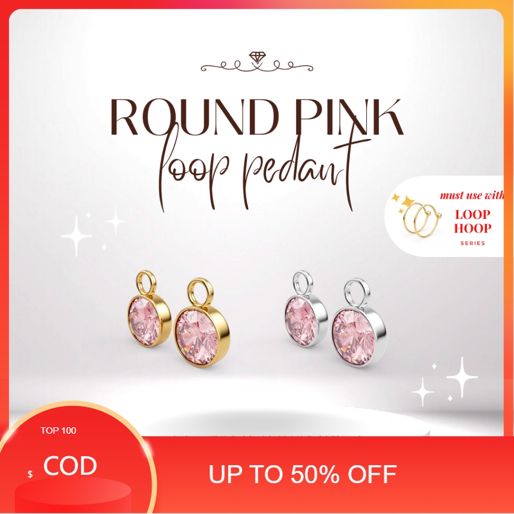 (COD) Littlethingshewear Liontin Loop Hoop Round Swarovski Pink – 17k Anti Karat Anti Alergi Aman da