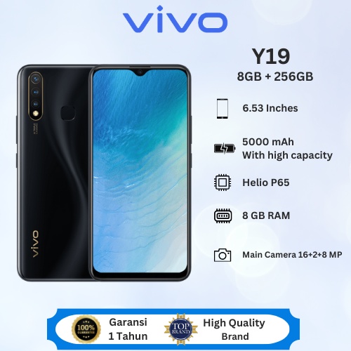 HP VIVO Y19 RAM 8GB + 256GB Layar 6.53 Inci Baterai 5000mAh Android Handphone Murah Cuci Gudang