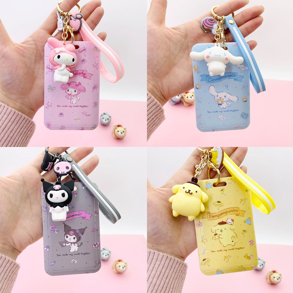 

Kawaii Sanrio Cinnamoroll My Melody Kunci Gantungan Anime Astronot Purin Anjing Kucing Pemegang Kartu Lucu Plastik Tali Kartu Pemegang Kartu untuk Gadis