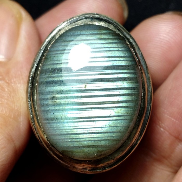Cincin Batu Akik Natural Labrador Gambar Motif Hijau Biru Unik Antik 2